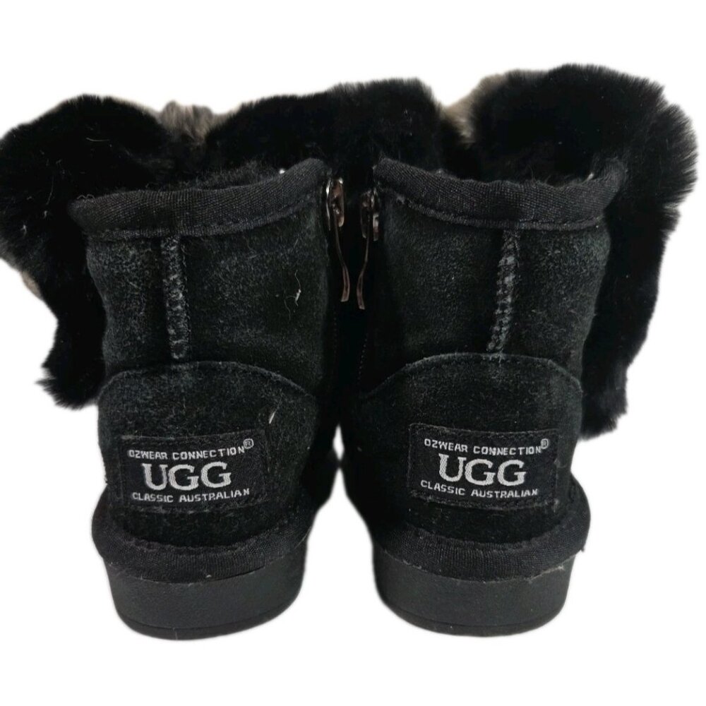 Ozwear Ugg Girls Zip Donkey Boots Gold Black Fuzzy Boots, Toddlers Sz 5 / 6 - Picture 5 of 8